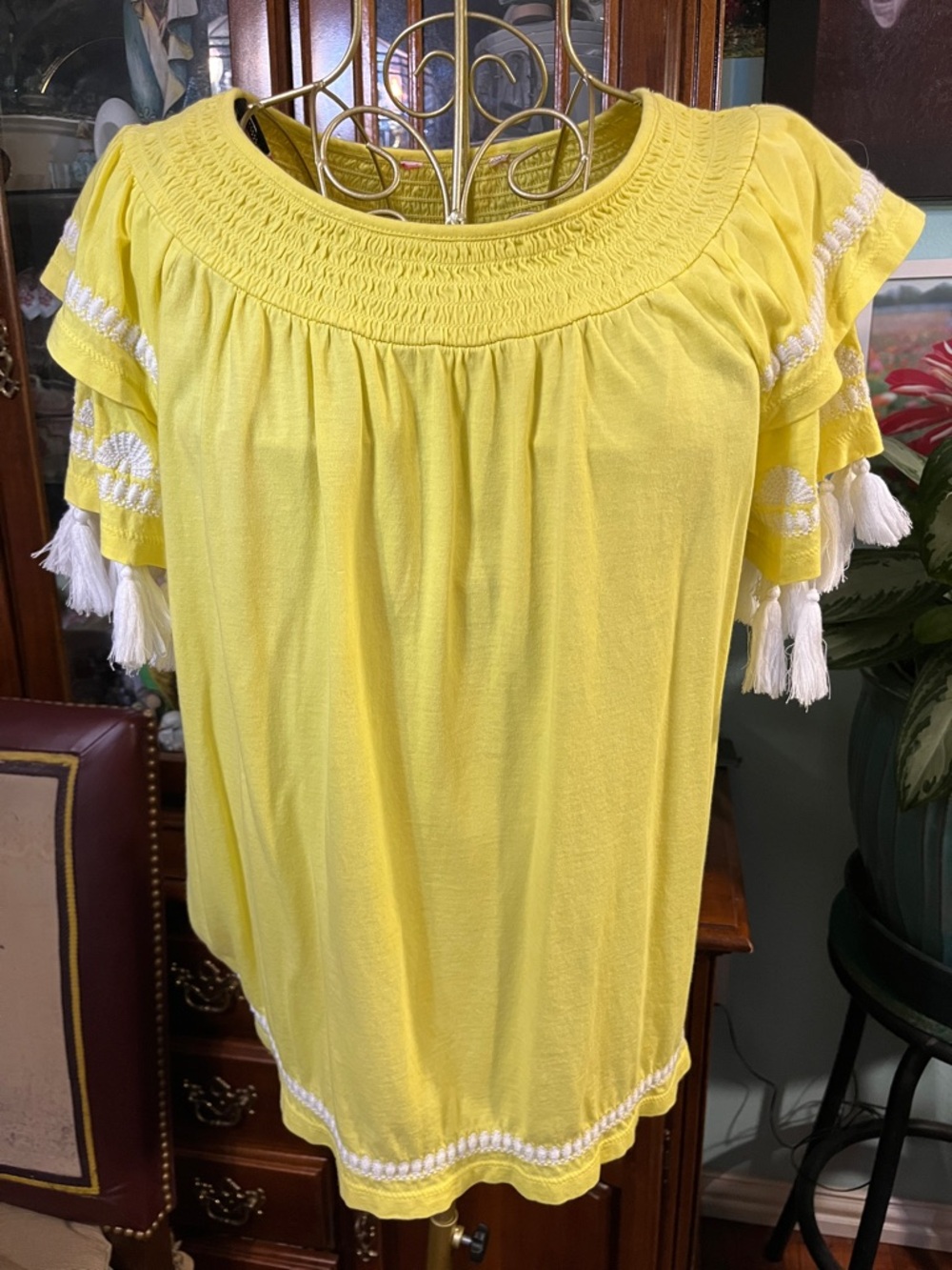 Lilly Pulitzer Nailah Lilly’s Lemon embroidered tassel top